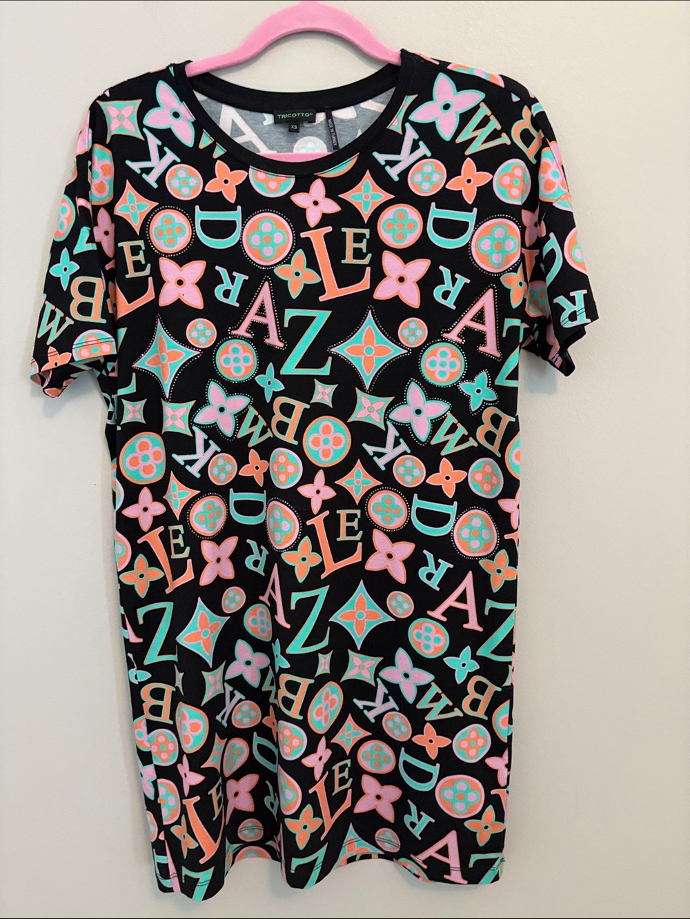 Tricotto Black with Pink & Mint Pattern A to Z Patterned Mini Dress